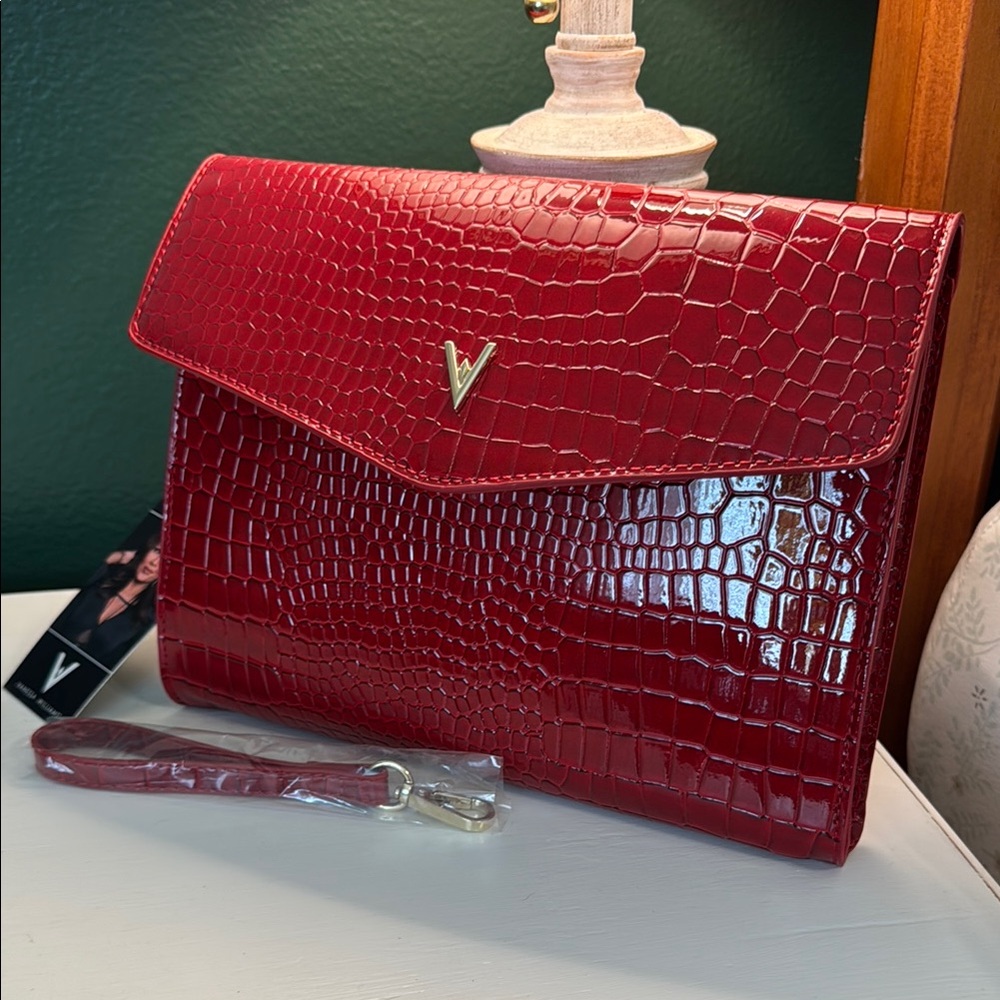 NEW Vanessa Williams Red Textured Clutch with Gold Accent